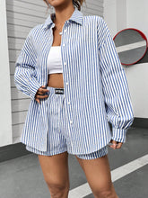 Blue Woven Women's Vertical Striped Shirt & Shorts Set